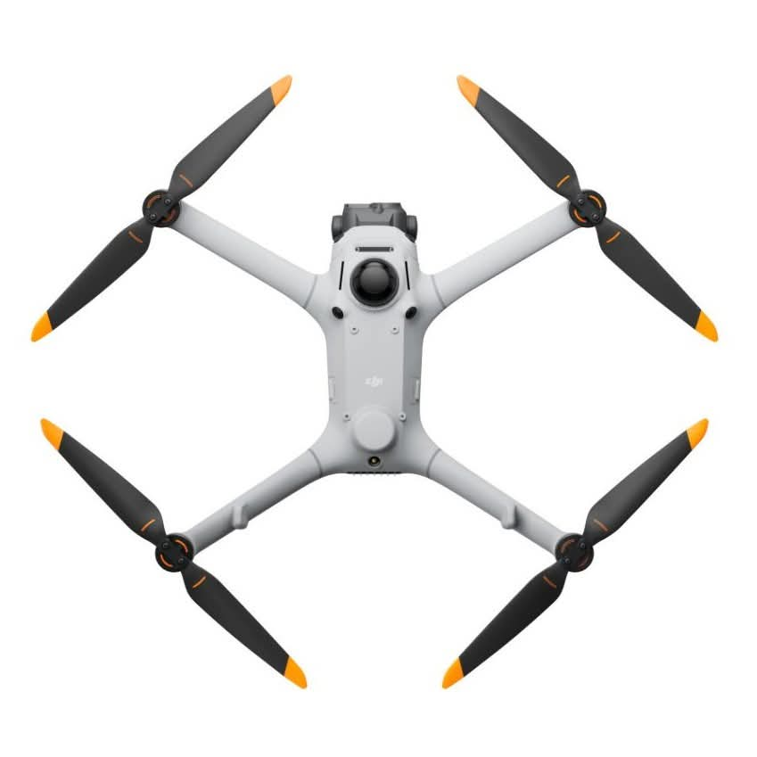 DJI Matrice 5TD visto desde arriba, con los cuatro brazos y las hélices desplegados.