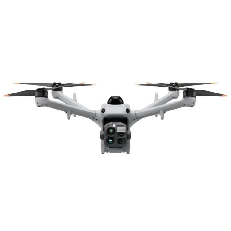 DJI Matrice 5TD de frente, con su conjunto de cámaras y sensores, sobre fondo blanco.