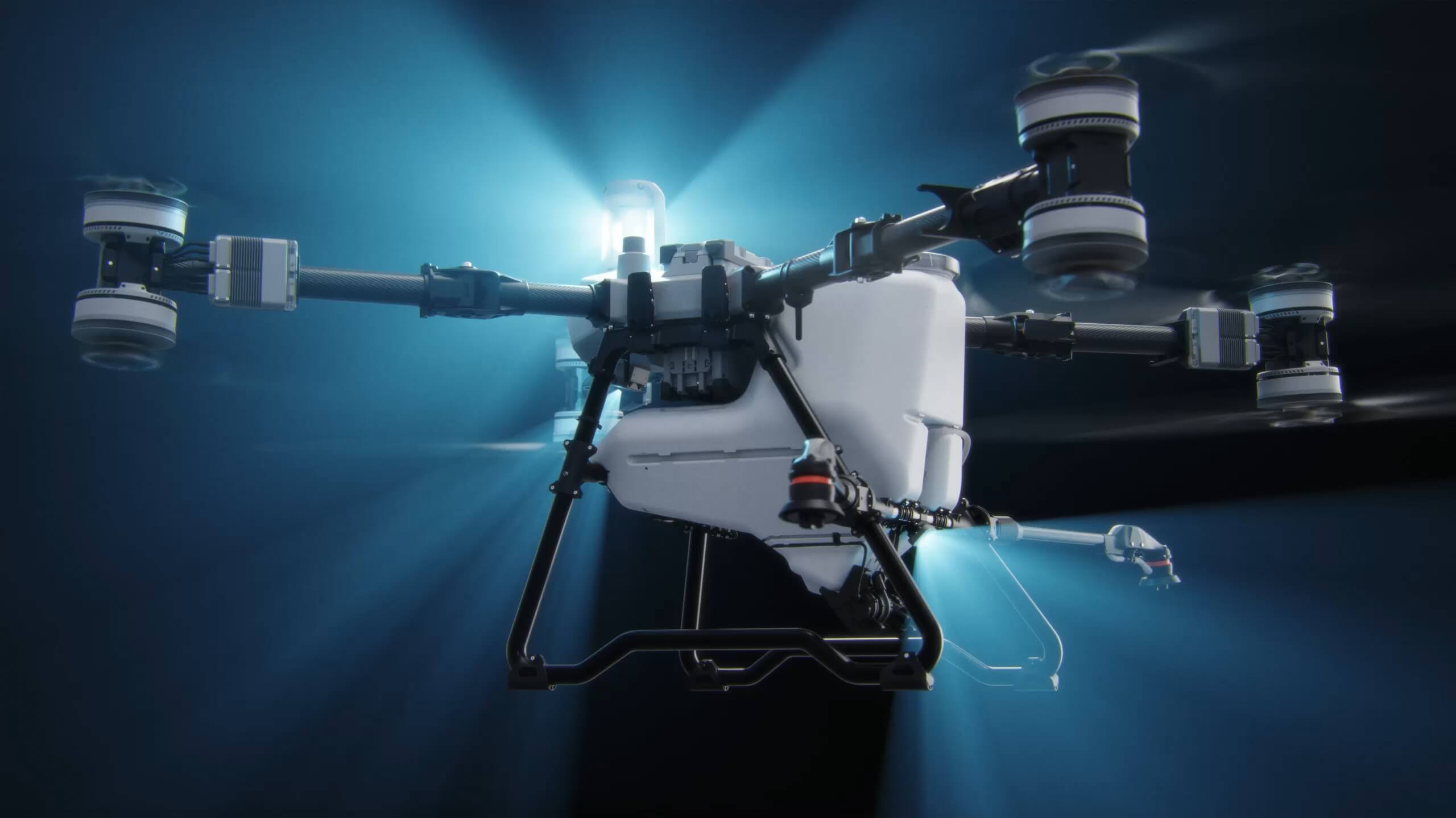 DJI AGRAS T100 con sensores LiDAR, cámaras y radares