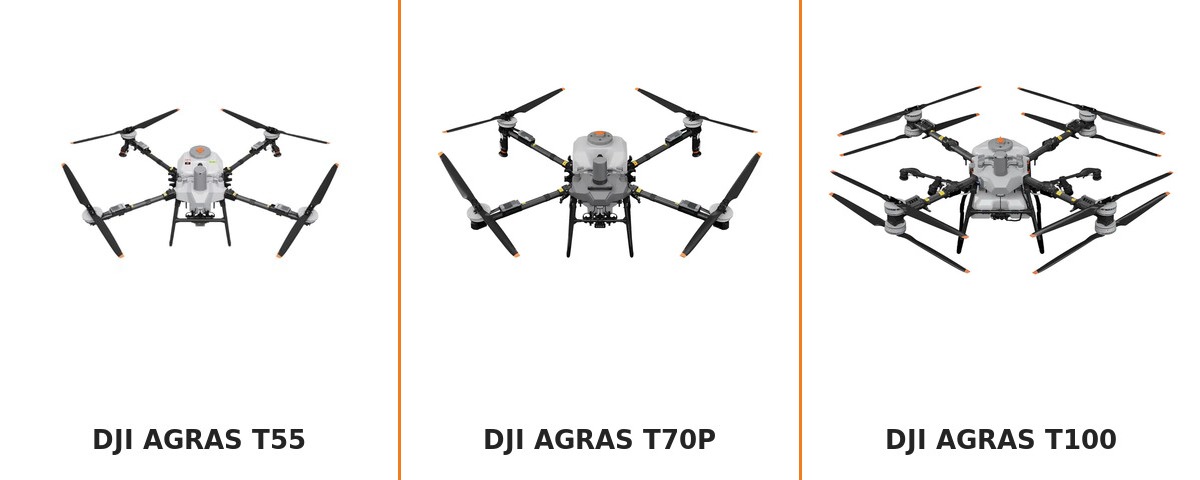 DJI Agras T55, T70P y T100 en fotografías oficiales de producto