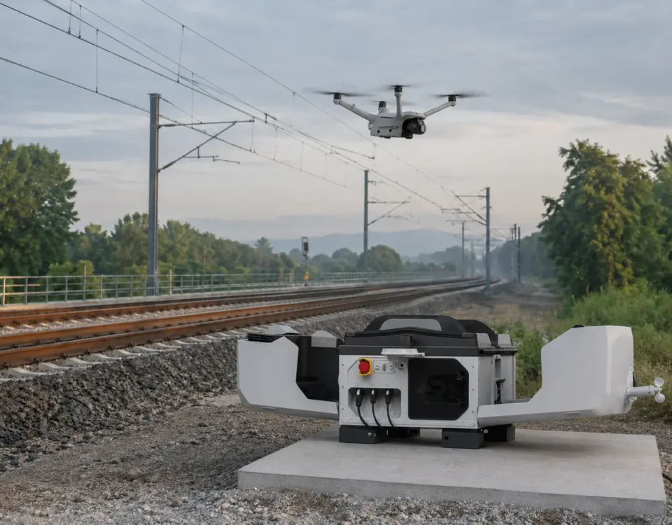 Estación Drone in a Box desplegada junto a una infraestructura ferroviaria