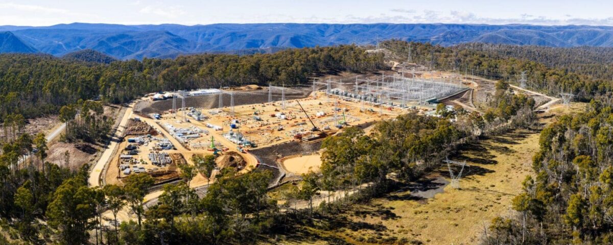 Vista aérea de las obras de la subestación de Maragle, en el proyecto HumeLink West.