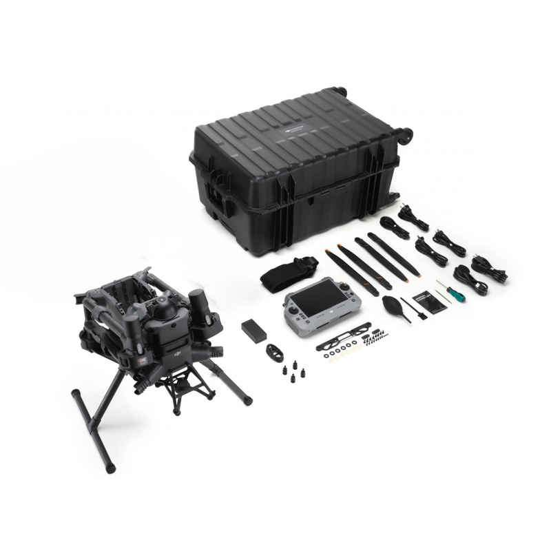 Contenido de la caja DJI Matrice 400 SP Plus: dron plegado, estuche, mando y accesorios