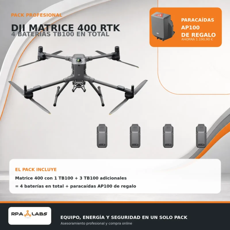 Pack DJI Matrice 400 RTK con cuatro baterías TB100 en total y paracaídas AP100 de regalo