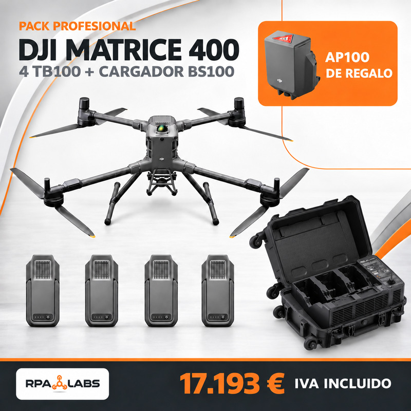 Pack DJI Matrice 400 con cuatro baterías TB100, estación BS100 de tres alojamientos y paracaídas AP100